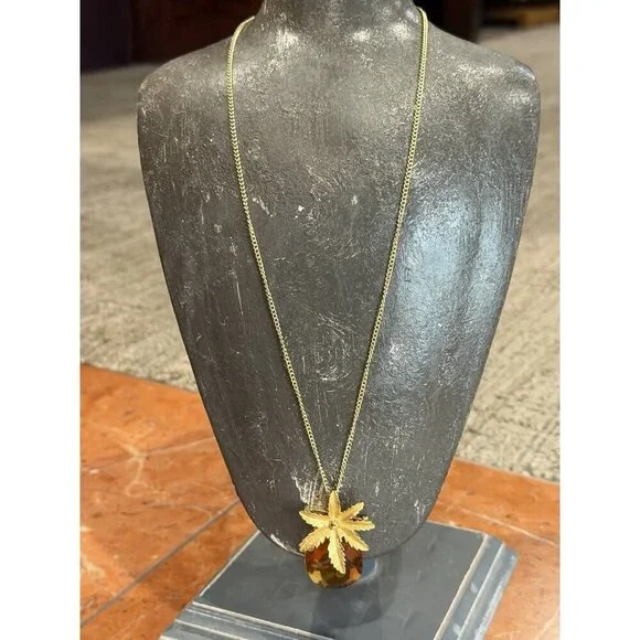 SARAH COVENTRY AUTUMN HAZE PINEAPPLE AMBER STONE BROOCH PENDANT NECKLACE MCM EU - Picture 6 of 11